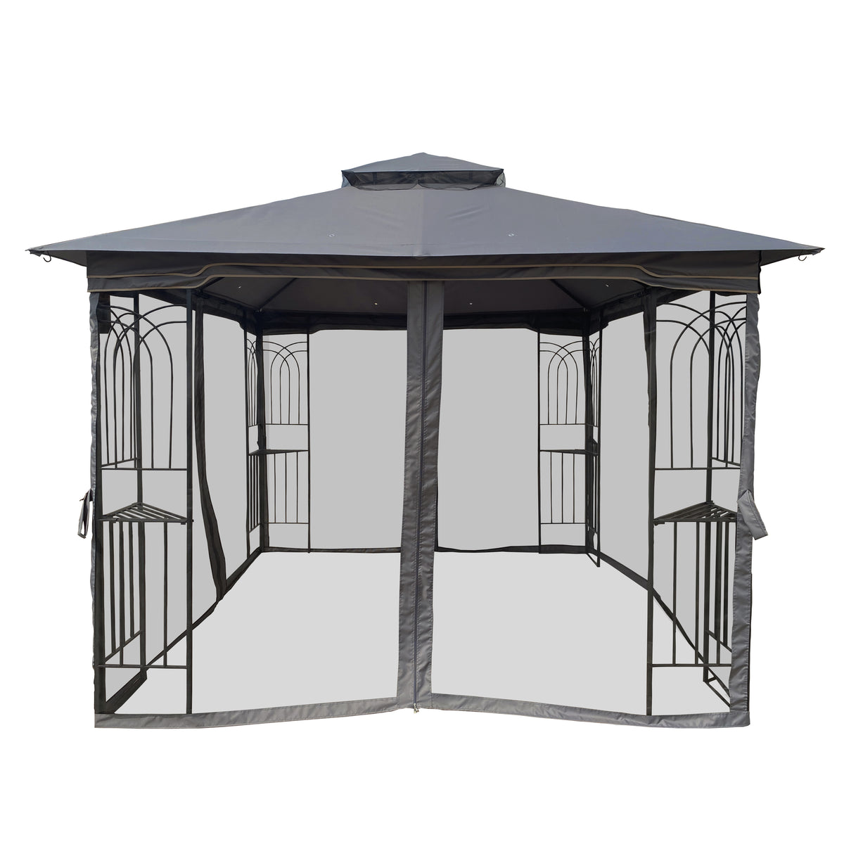 10' x 10' Outdoor Patio Gazebo Canopy Shelter with Ventilated Double Roof And Mosquito Net, Gray V523