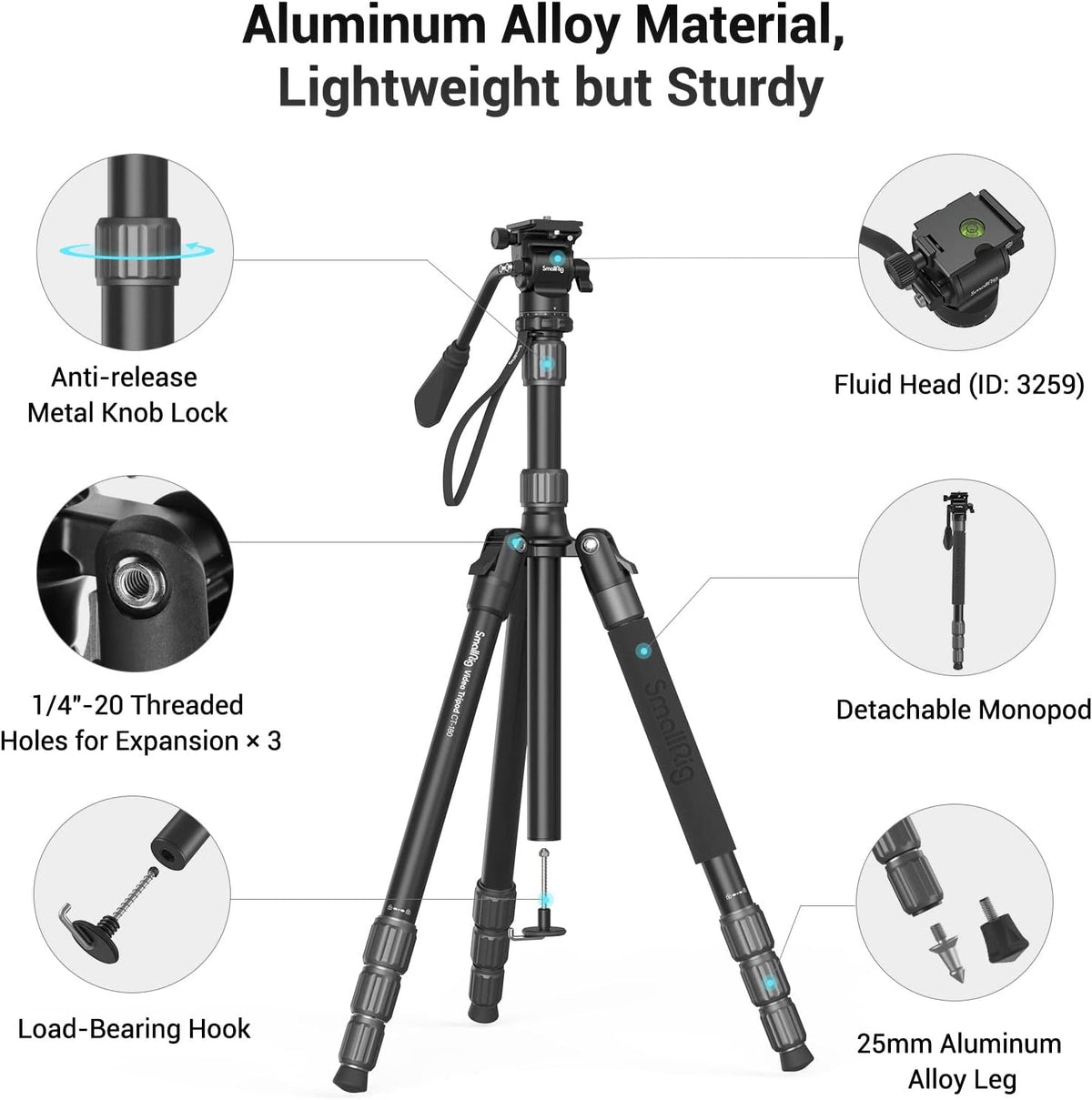 Aluminum Video Tripod Monopod with Fluid Head B959