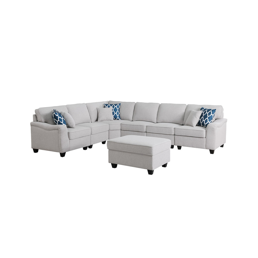 Dark Gray Linen 7Pc Modular Sectional Sofa Chaise and Ottoman H76112