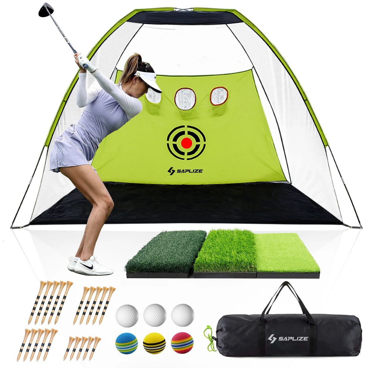 10 x 7 ft Golf Practice Net with Mat, Tees and Balls Q92596