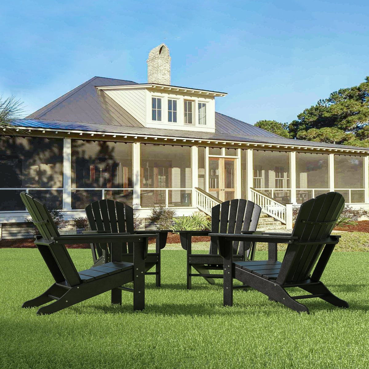 Black All Weather Resistant Poly Lumber Adirondack Chair P114529