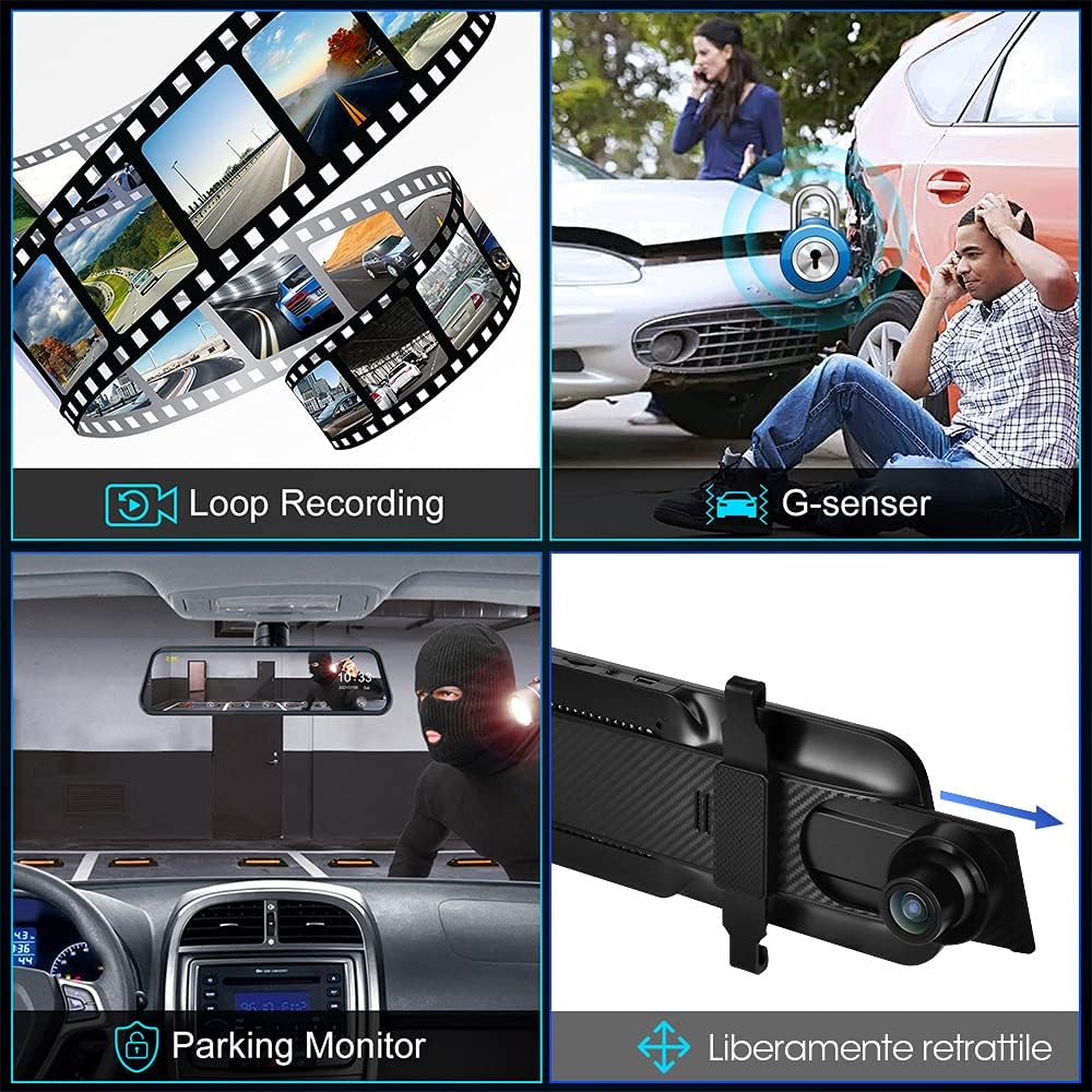 10'' Rearview Mirror Dash Cam with Front and Rear Dual Full HD Y84837