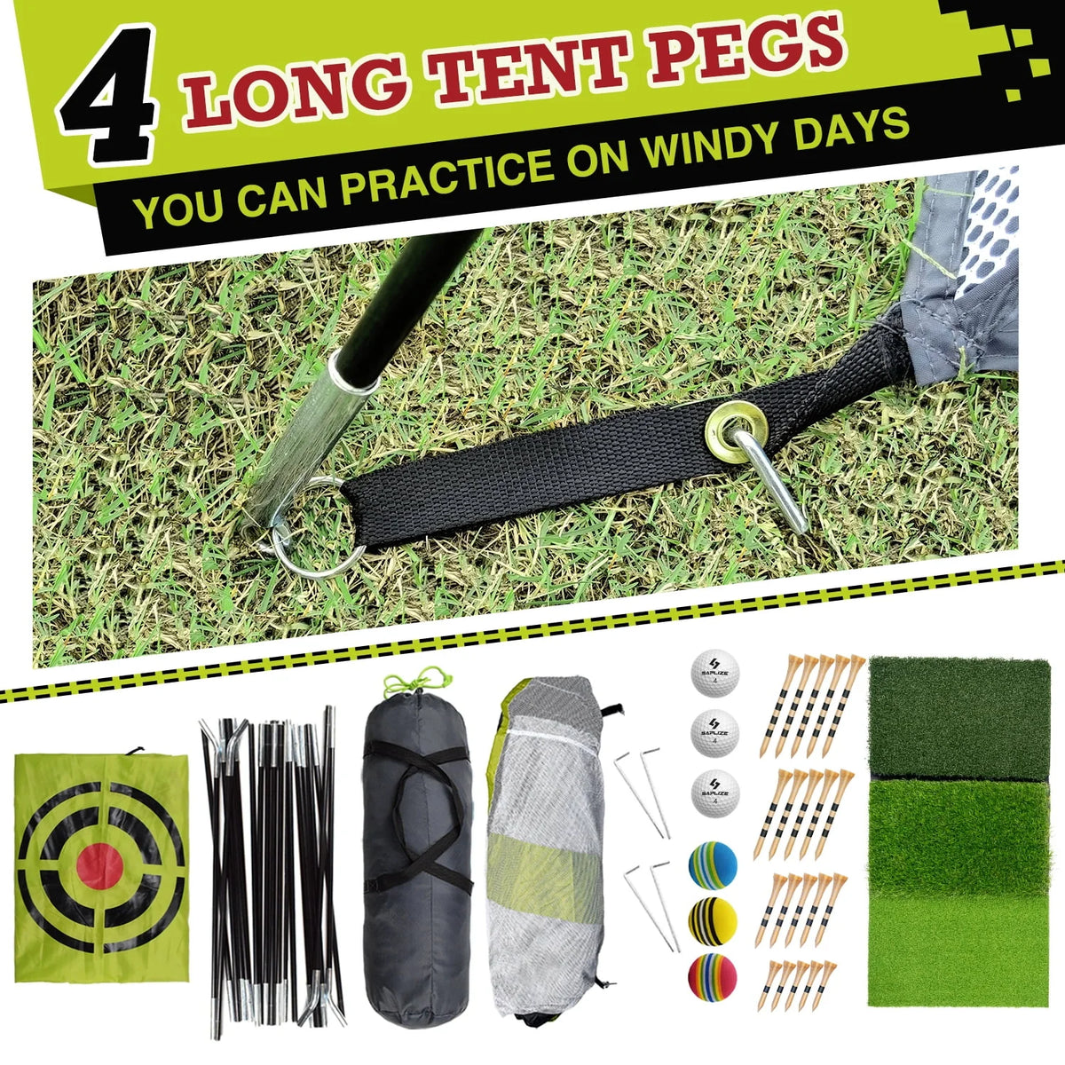 10 x 7 ft Golf Practice Net with Mat, Tees and Balls Q92596
