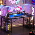 Black 55 Inch Gaming Desk with LED Lights and Power Outlet Q15993