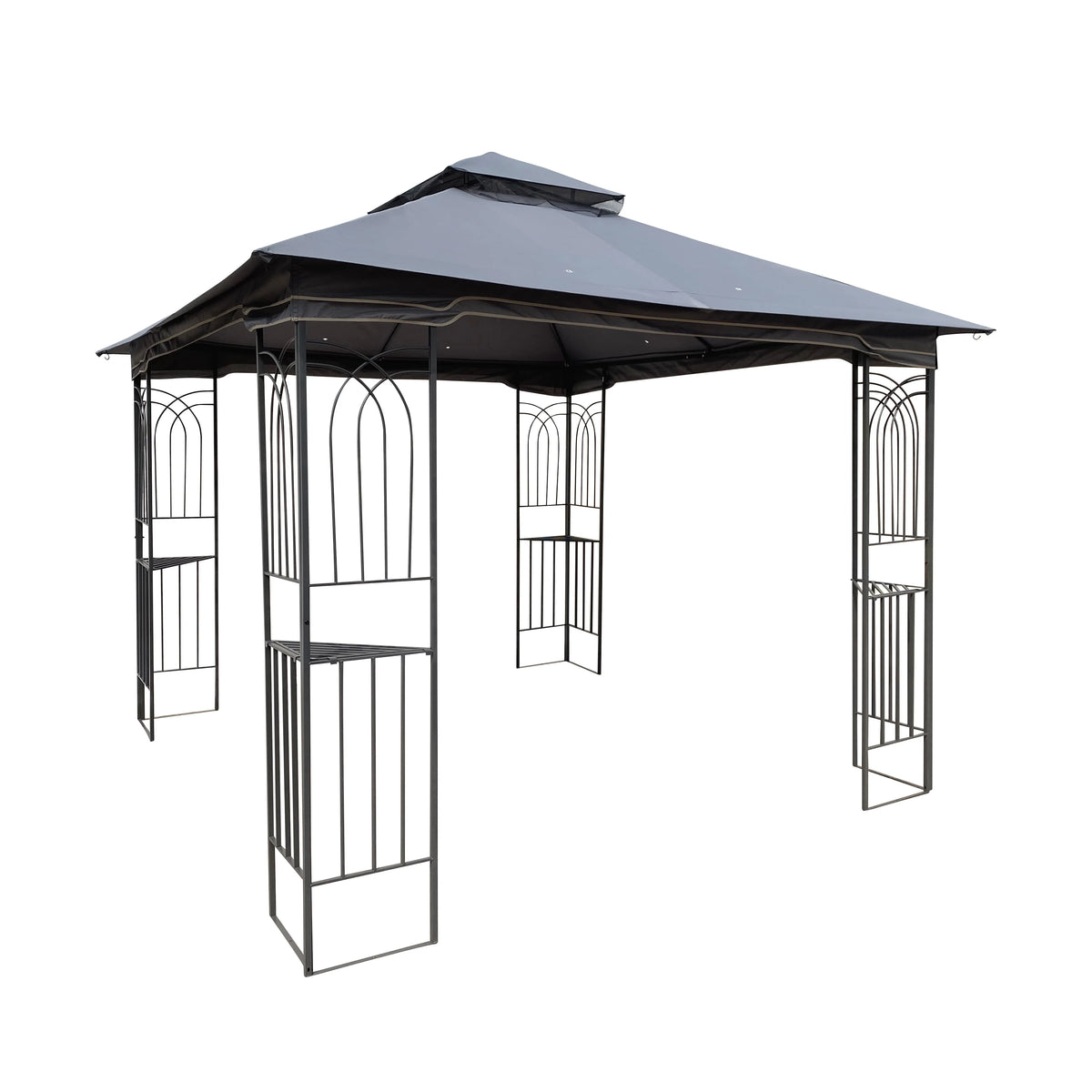 10' x 10' Outdoor Patio Gazebo Canopy Shelter with Ventilated Double Roof And Mosquito Net, Gray V523