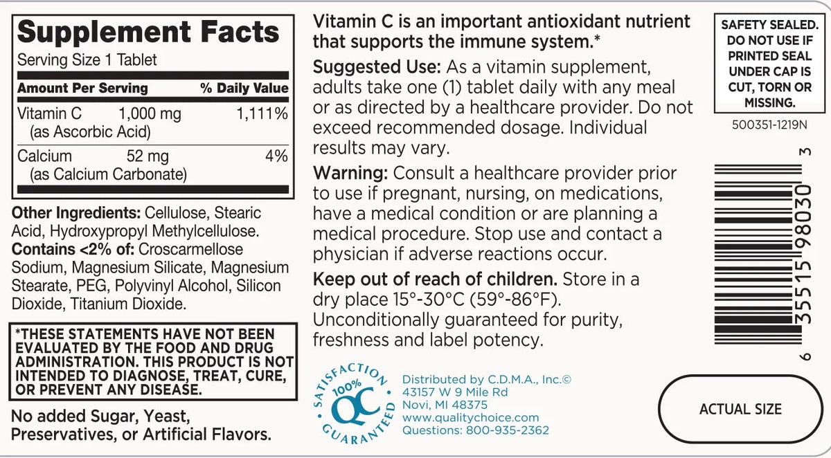 100 Count Vitamin C Tablets M8062