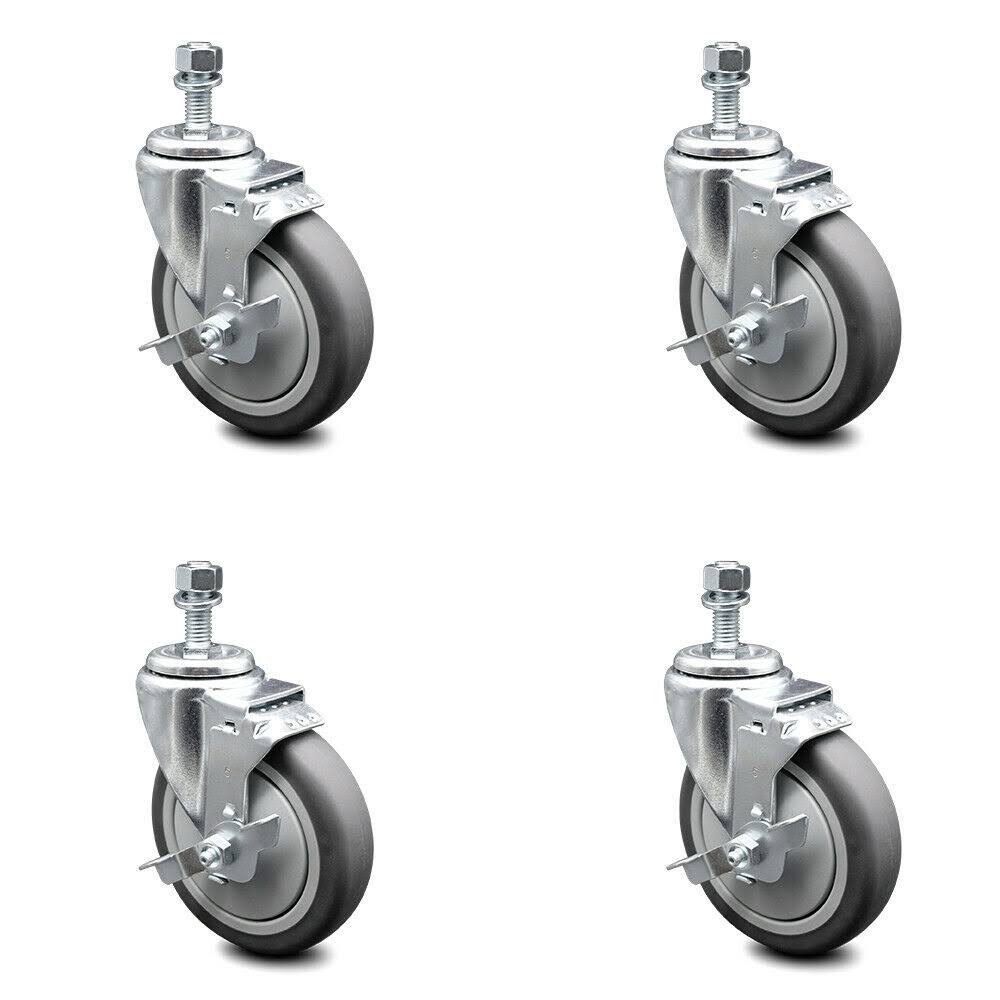 5 inch Thermoplastic Rubber Swivel Threaded Stem Caster Set with Brake T460512