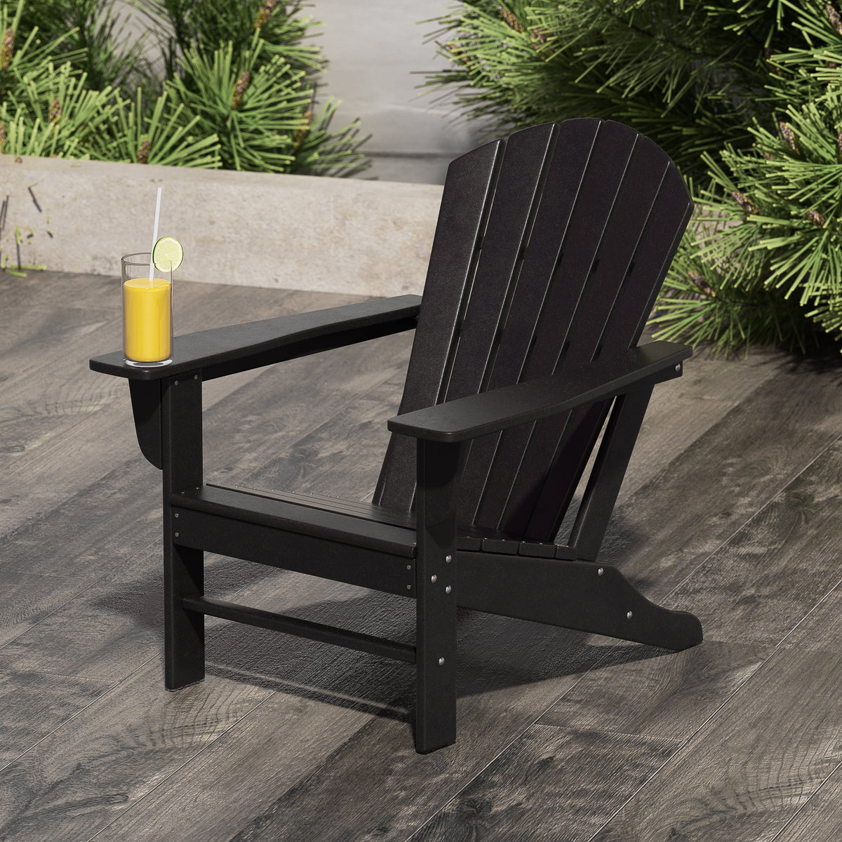 Black All Weather Resistant Poly Lumber Adirondack Chair P114529