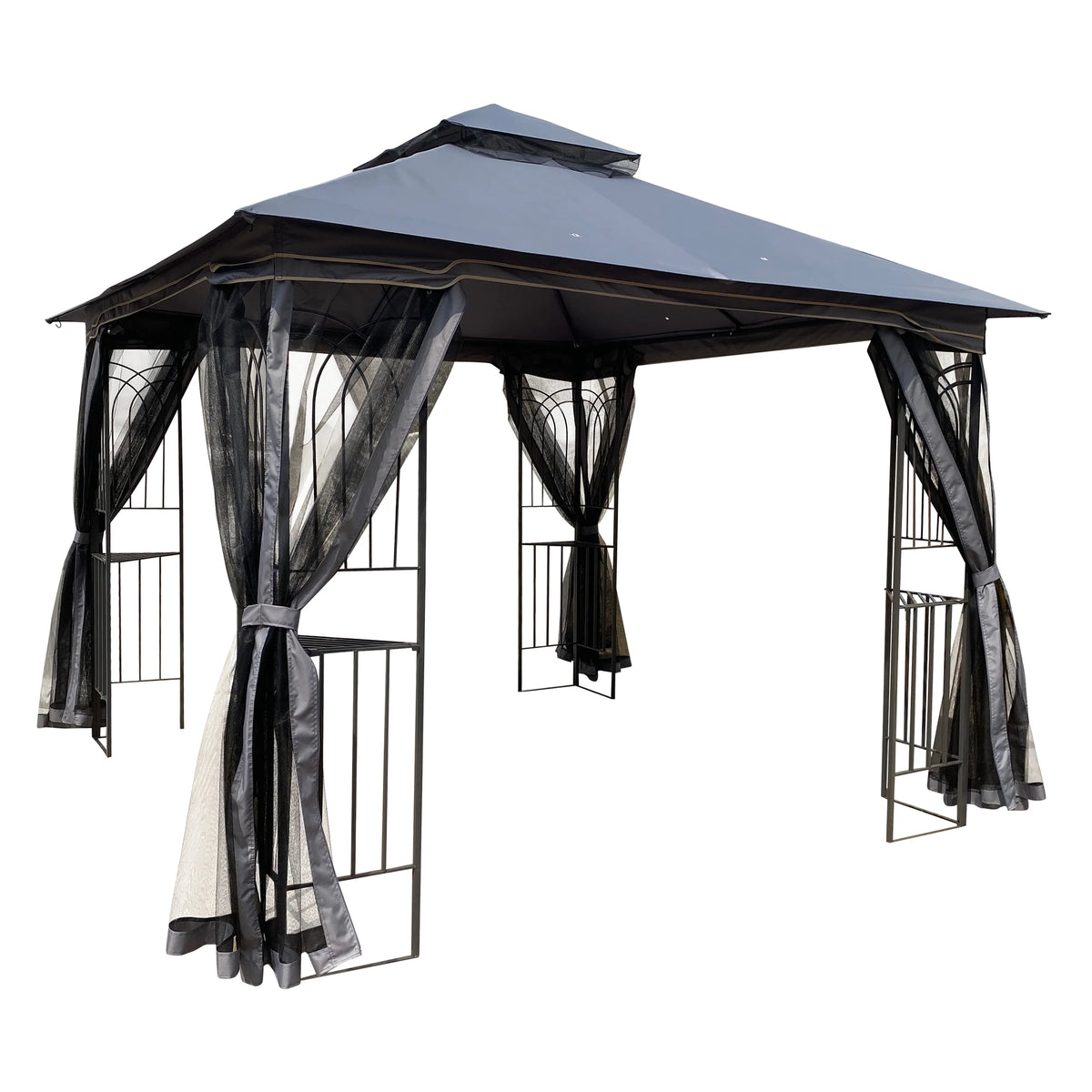 10' x 10' Outdoor Patio Gazebo Canopy Shelter with Ventilated Double Roof And Mosquito Net, Gray V523