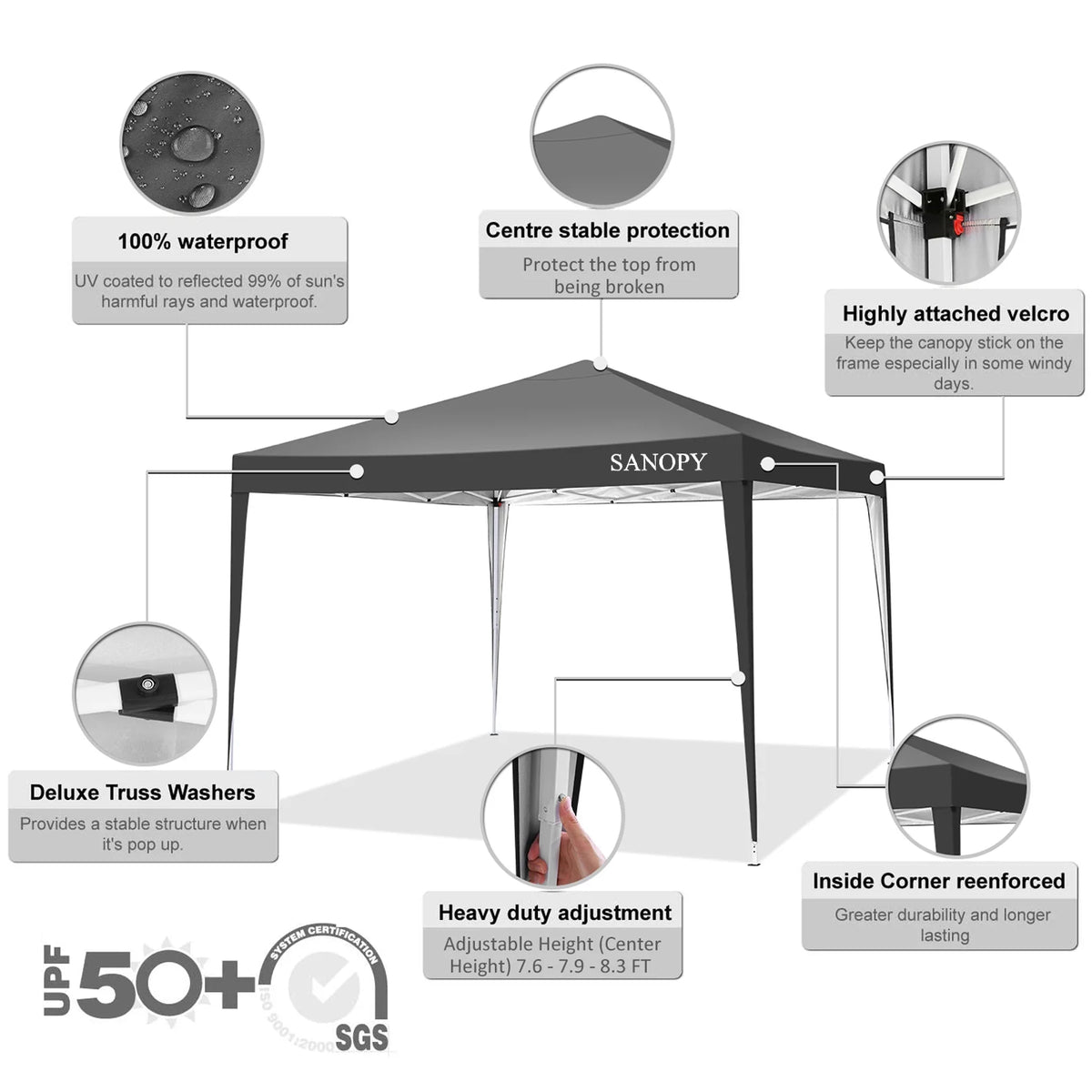 10'x10' Pop Up Canopy Tent with Carrying Bag, White P961